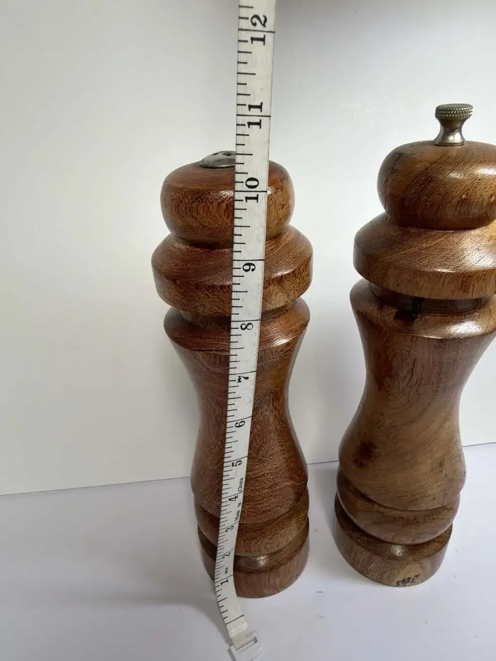 Vintage Hand-Turned Mesquite Wood Salt Shaker and Pepper Mill Grinder Set 10 Inc